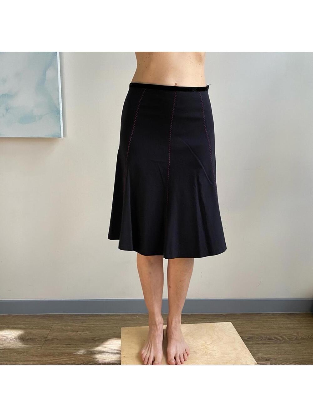 VTG Persaman NY Black A-Line Skirt Pink Stitch Velvet 4